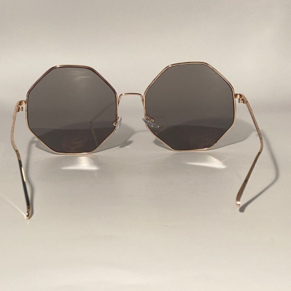 1074 Hexagon Oversized Sunglasses Silver Metal Frames Grey Lenses New - Picture 5 of 9